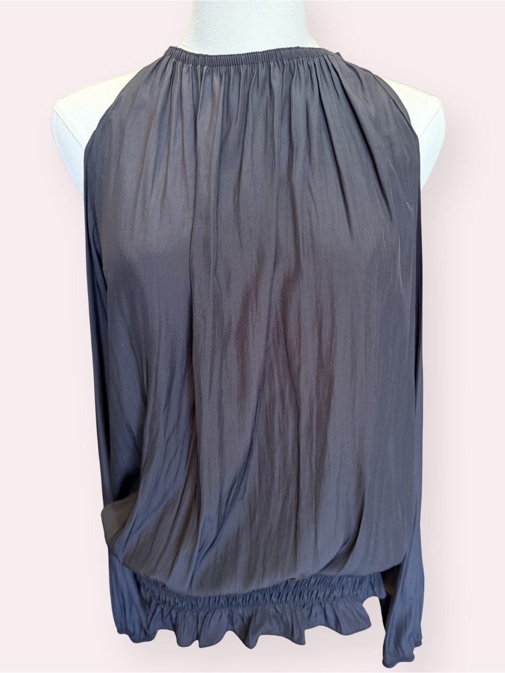 Ramy Brook Lauren Cold Shoulder Smocked Blouse Black Medium EUC